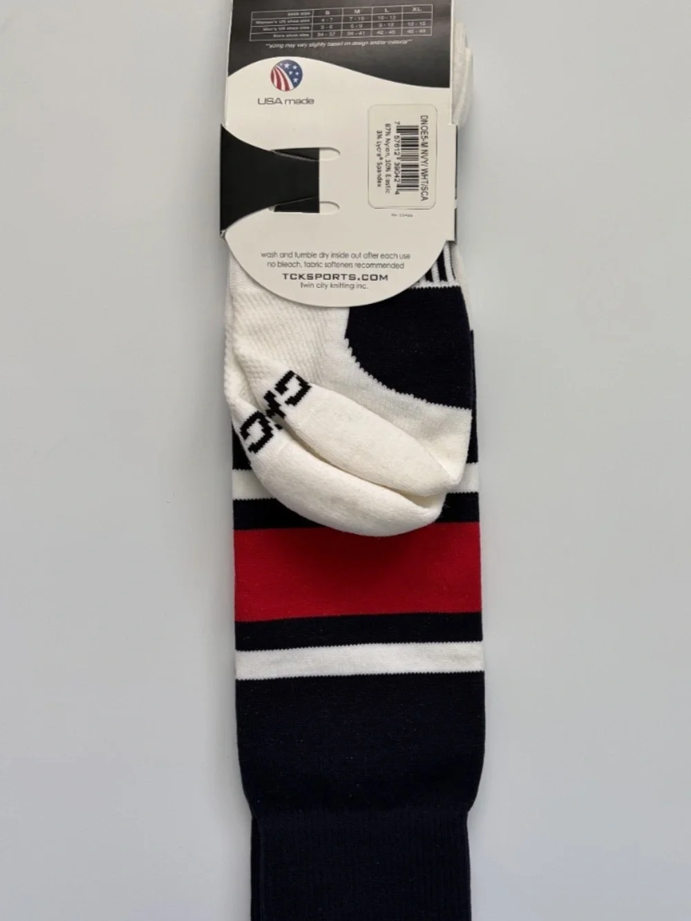 TCK Performance Athletic Socks Navy White Red Medium 1 Pair New Made USA